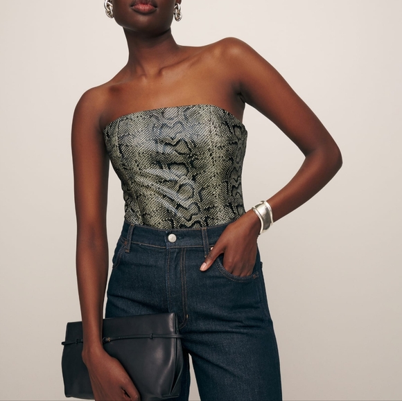 NEW Reformation Veda Madison Leather Top in color Venom - Picture 2 of 5